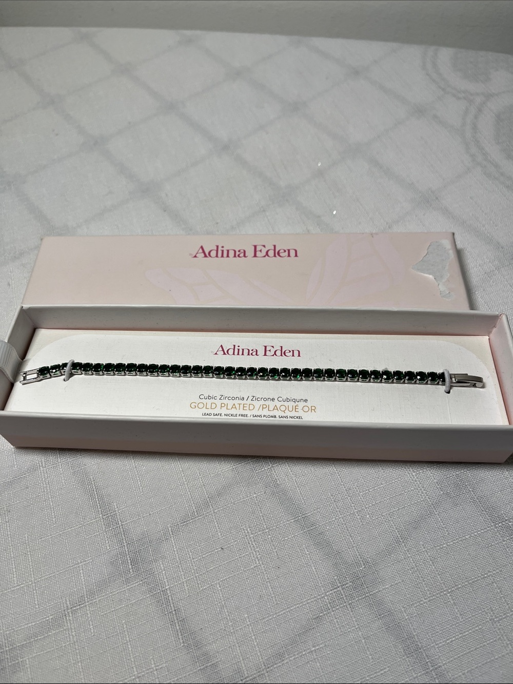 Adina Eden Gold-Plated Bracelet with Green Emerald-like Cubic Zirconia
NEW